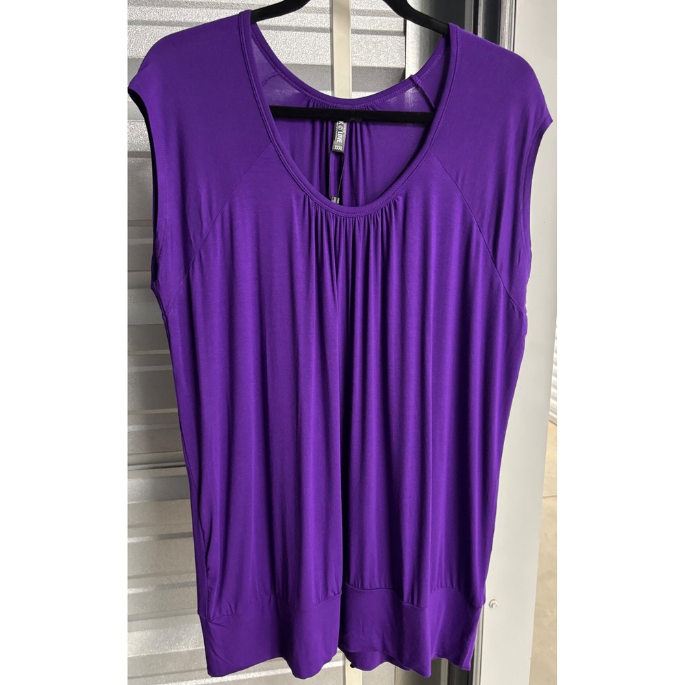 Lock & Love Purple Pleated Scoop Neck Banded Hem Tunic Top XXXL